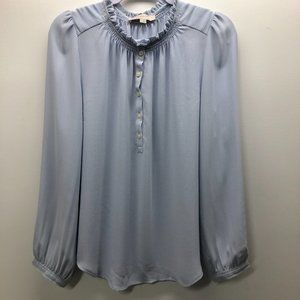 Loft light Blue Blouse with Ruffle Neck Size M